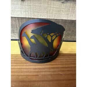 Vintage Partylite Giraffe Savanna Sunrise Votive Candle Holder Glass & Metal 6”